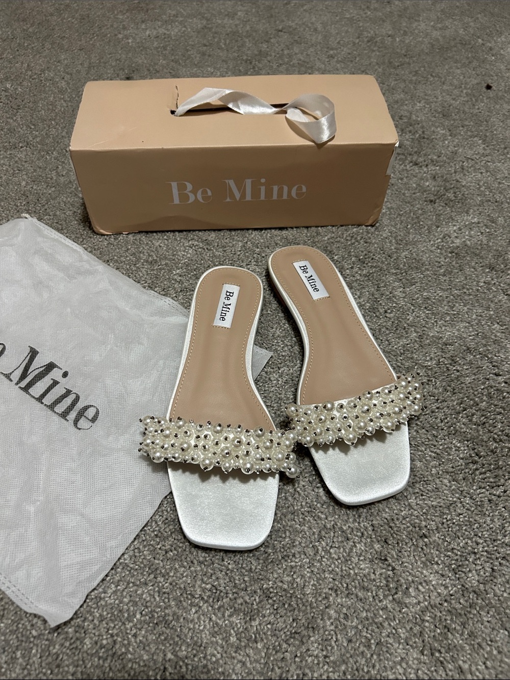 mine Ivory Pearl & Crystal Embellished Slide Sandals